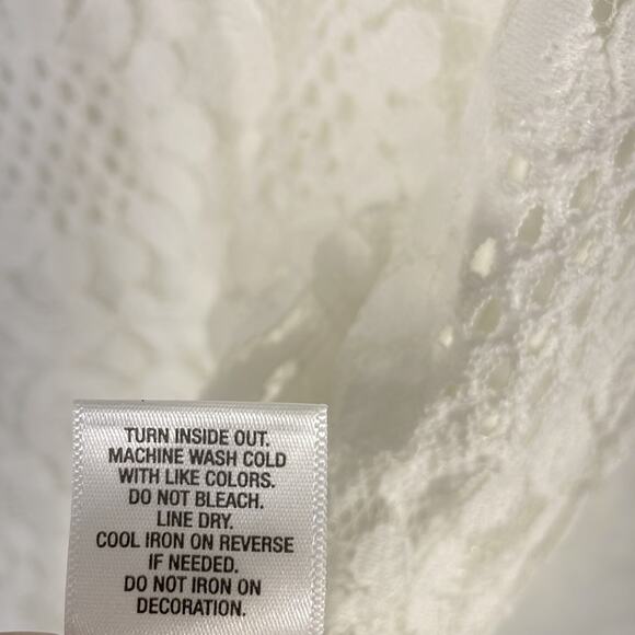 Womens DB Floral Lace Shift Dress Zip Up Lined White Sweet Flared Short Slv  12 - Picture 11 of 13